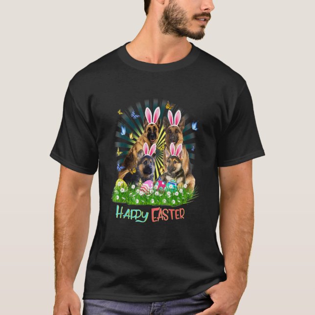 German Shepherd Happy Oaster Bunny Eggs T-Shirt (Vorderseite)