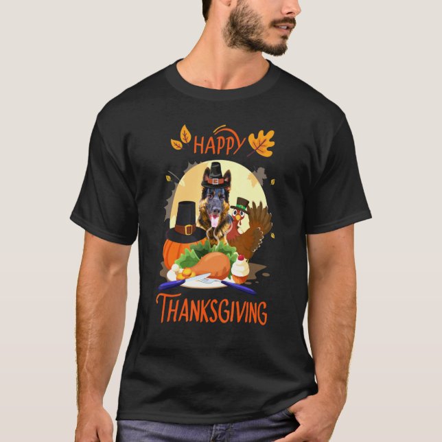 German Shepherd Happy Thanksgiving Pilgrim Türkei T-Shirt (Vorderseite)