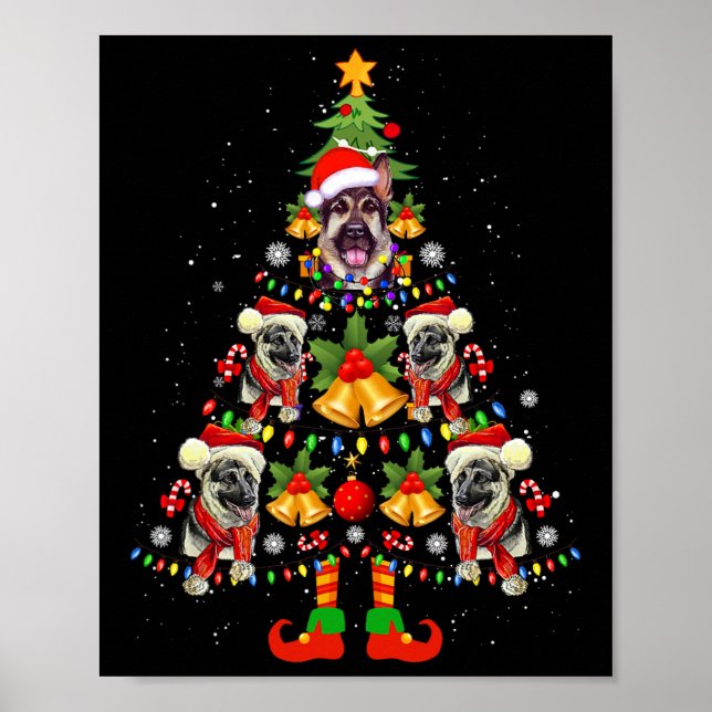 German Shepherd Hund Weihnachtsmannmütze Weihnacht Poster (Vorne)