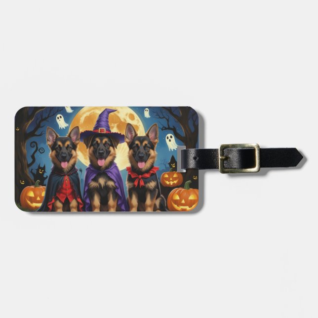 German Shepherd Hunde Pumpkin Halloween Funny Gepäckanhänger (Vorderseite horizontal)