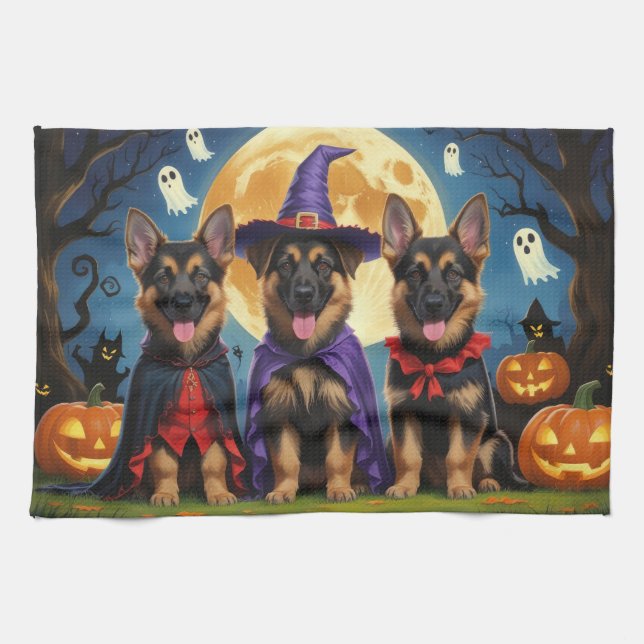 German Shepherd Hunde Pumpkin Halloween Funny Geschirrtuch (Horizontal)