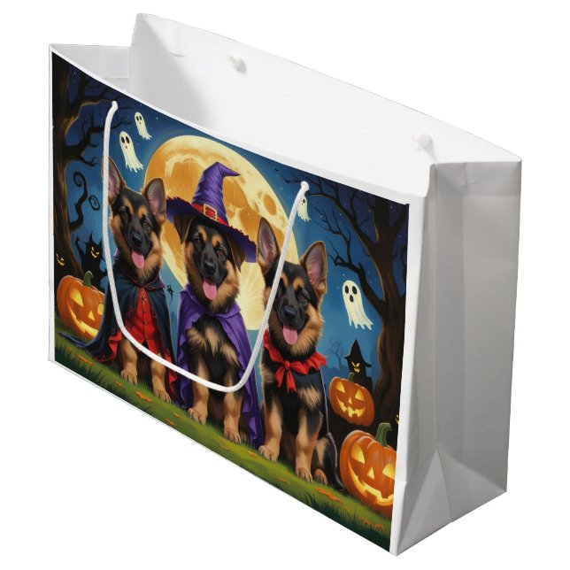 German Shepherd Hunde Pumpkin Halloween Funny Große Geschenktüte (Vorderseite Schrägansicht)