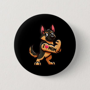 German Shepherd I Liebe Mama Funny Dog Tattoo Button