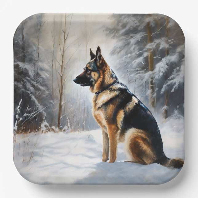 German Shepherd Let It Snow Weihnachten Pappteller (Vorderseite)