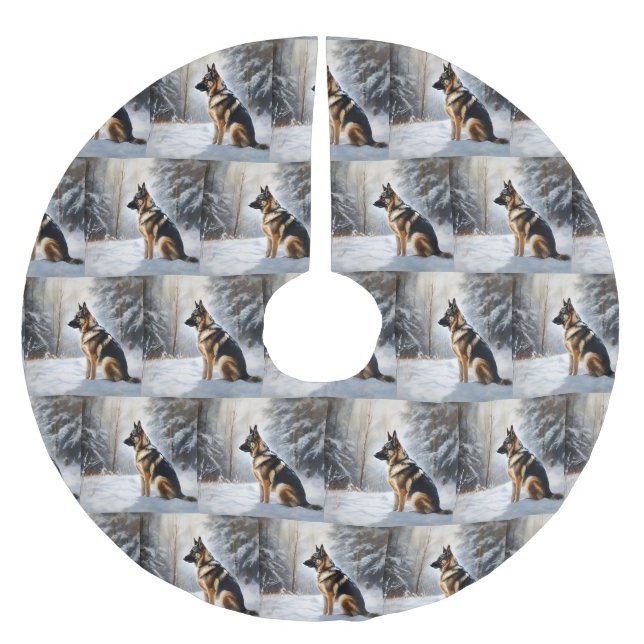 German Shepherd Let It Snow Weihnachten Polyester Weihnachtsbaumdecke (Vorderseite)