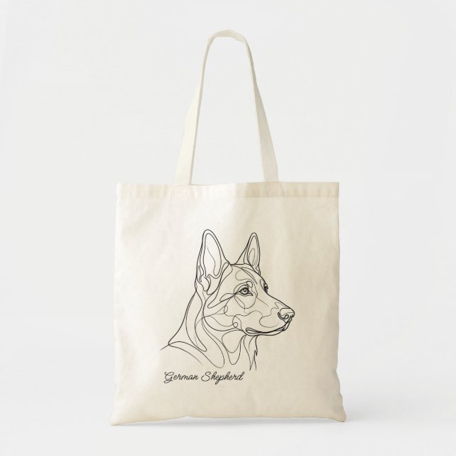 German Shepherd Line Drawing Custom Pet Name Tragetasche (Vorne)