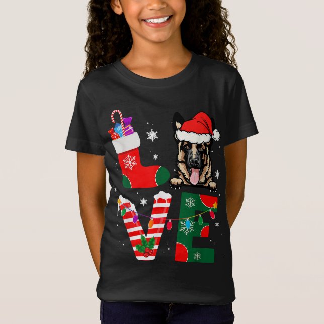 German Shepherd Lover Santa Claus Weihnachts-Hunde T-Shirt (Vorderseite)