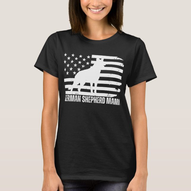 German Shepherd Mama USA Flag, Patriotic Dog Mama T-Shirt (Vorderseite)