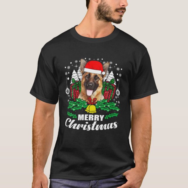 German Shepherd Merry Christmas Dog T-Shirt (Vorderseite)