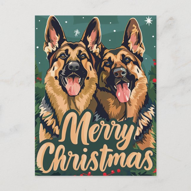 German Shepherd Merry Christmas Postkarte (Vorderseite)