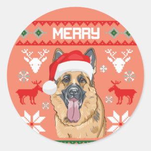 German Shepherd Merry Woofmas Sweatshirt Weihnacht Runder Aufkleber