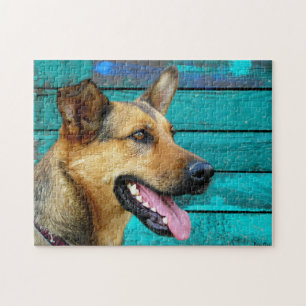 German Shepherd Mix DogTeal Wood Puzzle
