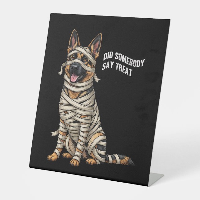 German Shepherd Mummy Halloween Dog Sockelschild (Vorderseite)