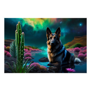 German Shepherd on a Alien World Poster