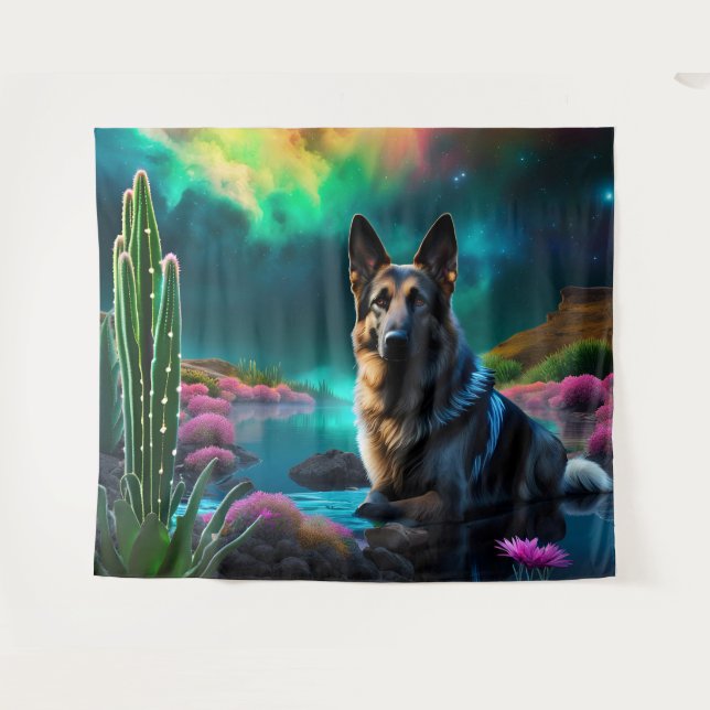 German Shepherd on a Alien World Wandteppich (Vorderseite (Horizontal))