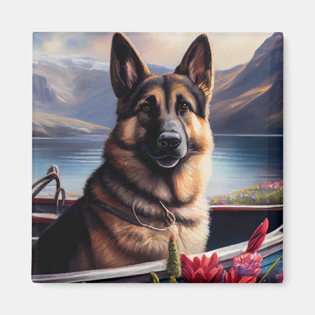German Shepherd on a Paddle: Ein Landschaftliches  Magnet (Vorne)