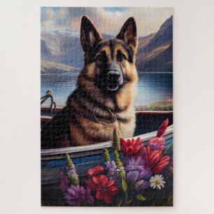 German Shepherd on a Paddle: Ein Landschaftliches  Puzzle