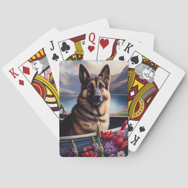 German Shepherd on a Paddle: Ein Landschaftliches  Spielkarten (Rückseite)