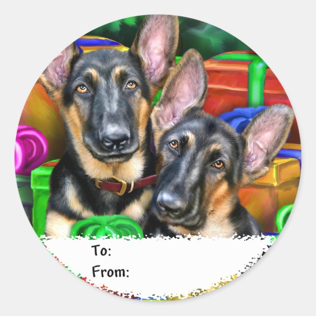 German Shepherd Open Geschenke Weihnachtsgeschenke Runder Aufkleber (Vorderseite)