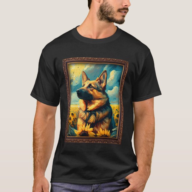 German Shepherd Painting Sunflower Flower Mom Wome T-Shirt (Vorderseite)