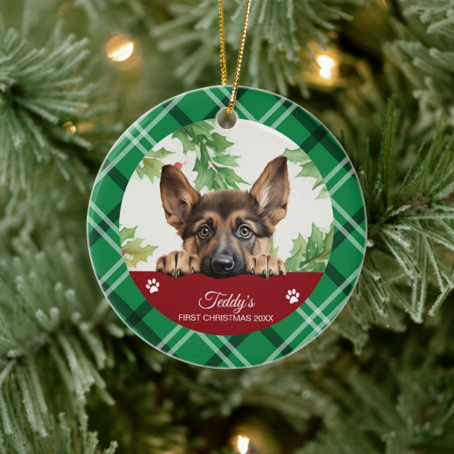 German Shepherd Personalisiert First Christmas Keramik Ornament (Baum)