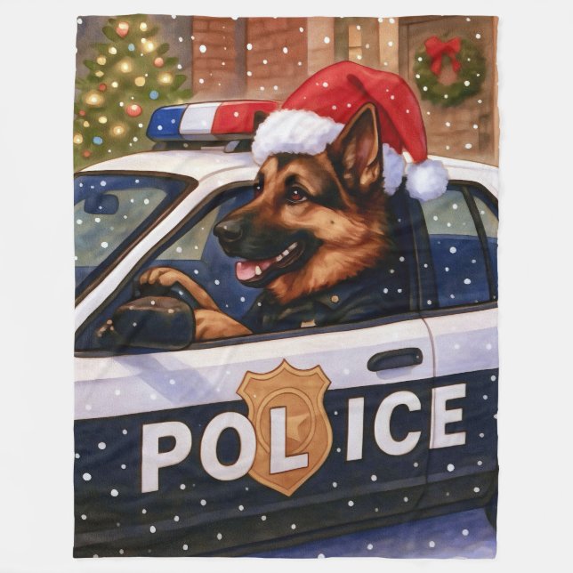 German Shepherd Police Holiday Card Fleecedecke (Vorderseite)