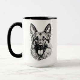 German Shepherd Portrait Black Accent Mug | B&W Tasse