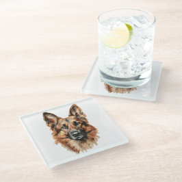 German Shepherd Portrait Glass Coaster | Dog Lover Glasuntersetzer