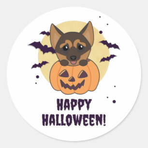 German Shepherd Pumpkin Hunde Happy Halloween Clas Runder Aufkleber