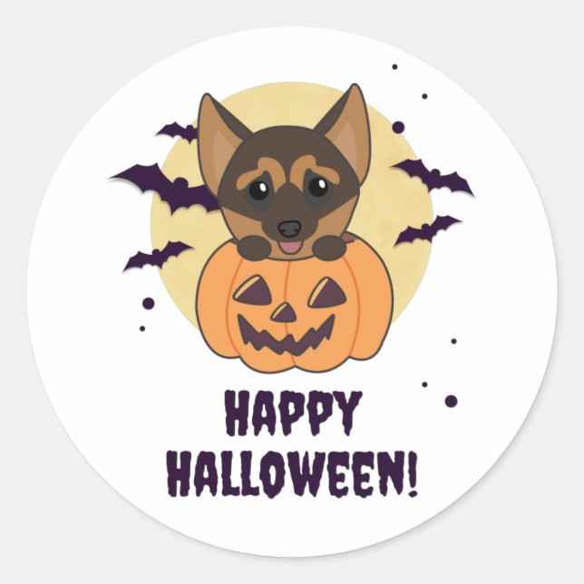 German Shepherd Pumpkin Hunde Happy Halloween Clas Runder Aufkleber (Vorderseite)