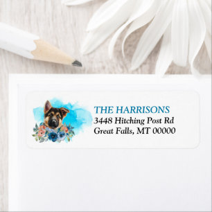 German Shepherd Puppy Blue Floral Rücksendeadresse