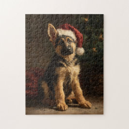 German Shepherd Puppy Christmas Painting Puzzle