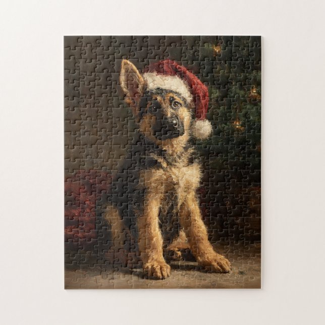 German Shepherd Puppy Christmas Painting Puzzle (Vertikal)