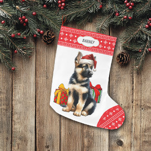 German Shepherd Puppy Weihnachtsmannmütze Snowflak Großer Weihnachtsstrumpf