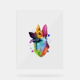 German Shepherd Rainbow Watercolor Paint Spritzer Acrylschild