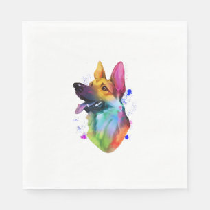 German Shepherd Rainbow Watercolor Paint Spritzer Serviette