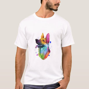 German Shepherd Rainbow Watercolor Paint Spritzer T-Shirt