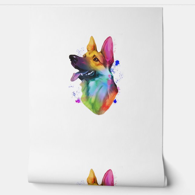 German Shepherd Rainbow Watercolor Paint Spritzer Tapete (Abrollen)