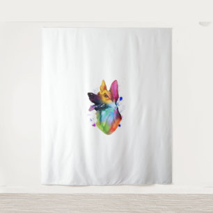 German Shepherd Rainbow Watercolor Paint Spritzer Wandteppich