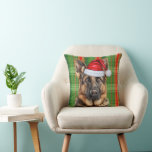 German Shepherd Red Green Holiday Plaid Christmas Kissen<br><div class="desc">A German Shepherd dog makes a cute Christmas dog in a red holiday hat. The pup is then paired with a plaid in festive shades of red and green for a classic and complimentary look to the dog watercolor illustration. Sure to brighten the pet lover's holiday home decor.</div>