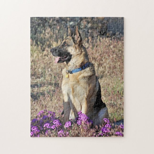 German Shepherd Rescue Dog With Flowers Puzzle (Vertikal)