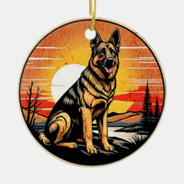 German Shepherd Retro Sunset Dog Lover Keramik Ornament