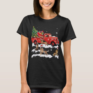 German Shepherd Riding Red Truck Frohe Weihnachten T-Shirt