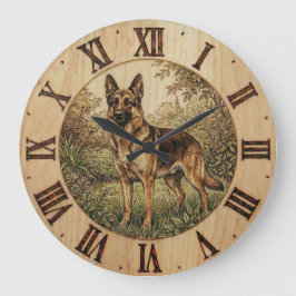 German Shepherd - Rustic Dog Decor Große Wanduhr