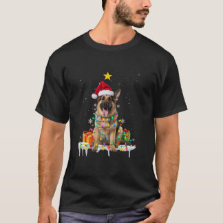 German Shepherd Santa Christmas Tree Lights Xmas B T-Shirt