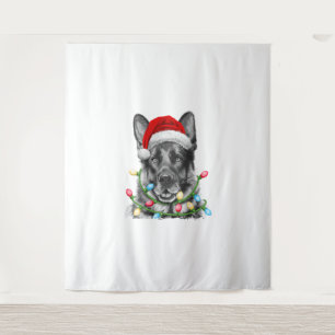 German Shepherd Santa Christmas Tree Lights Xmas B Wandteppich