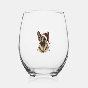 German Shepherd Santa Claus Dog Weihnachten Weinglas Ohne Stiel