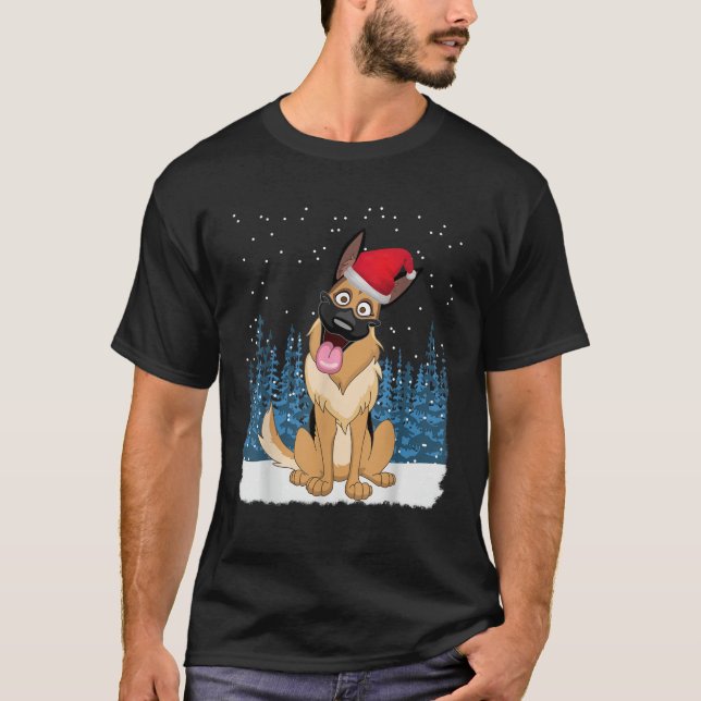 German Shepherd Santa Hat Funny 2021 Cute Christma T-Shirt (Vorderseite)