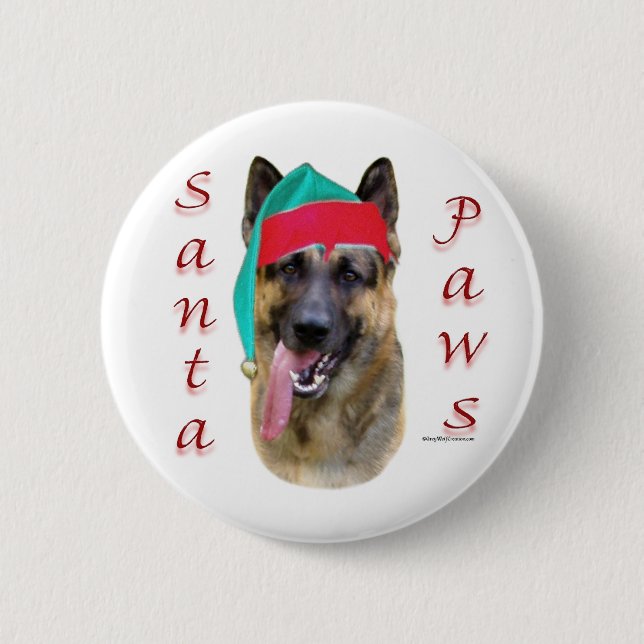 German Shepherd Santa Paws Button (Vorderseite)