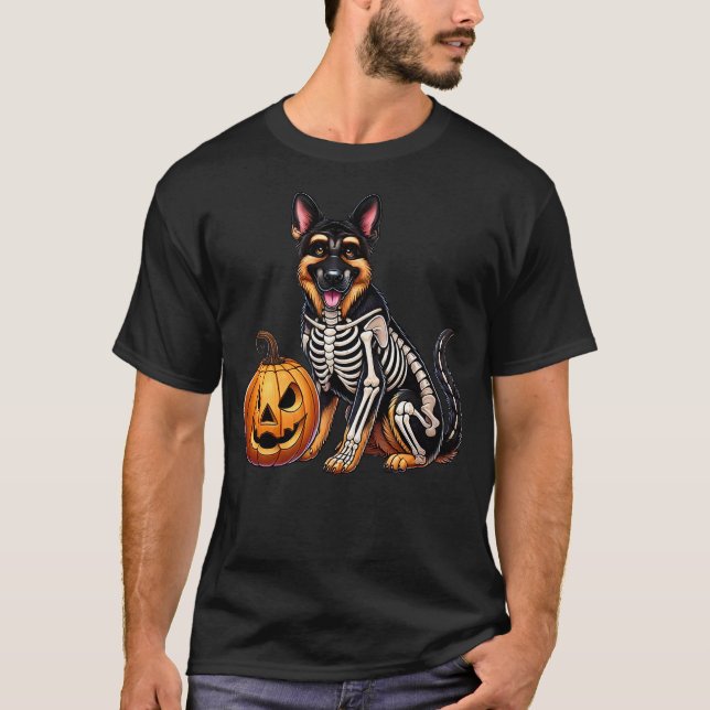 German Shepherd Skeleton Jack O Lantern Funny Dog  T-Shirt (Vorderseite)